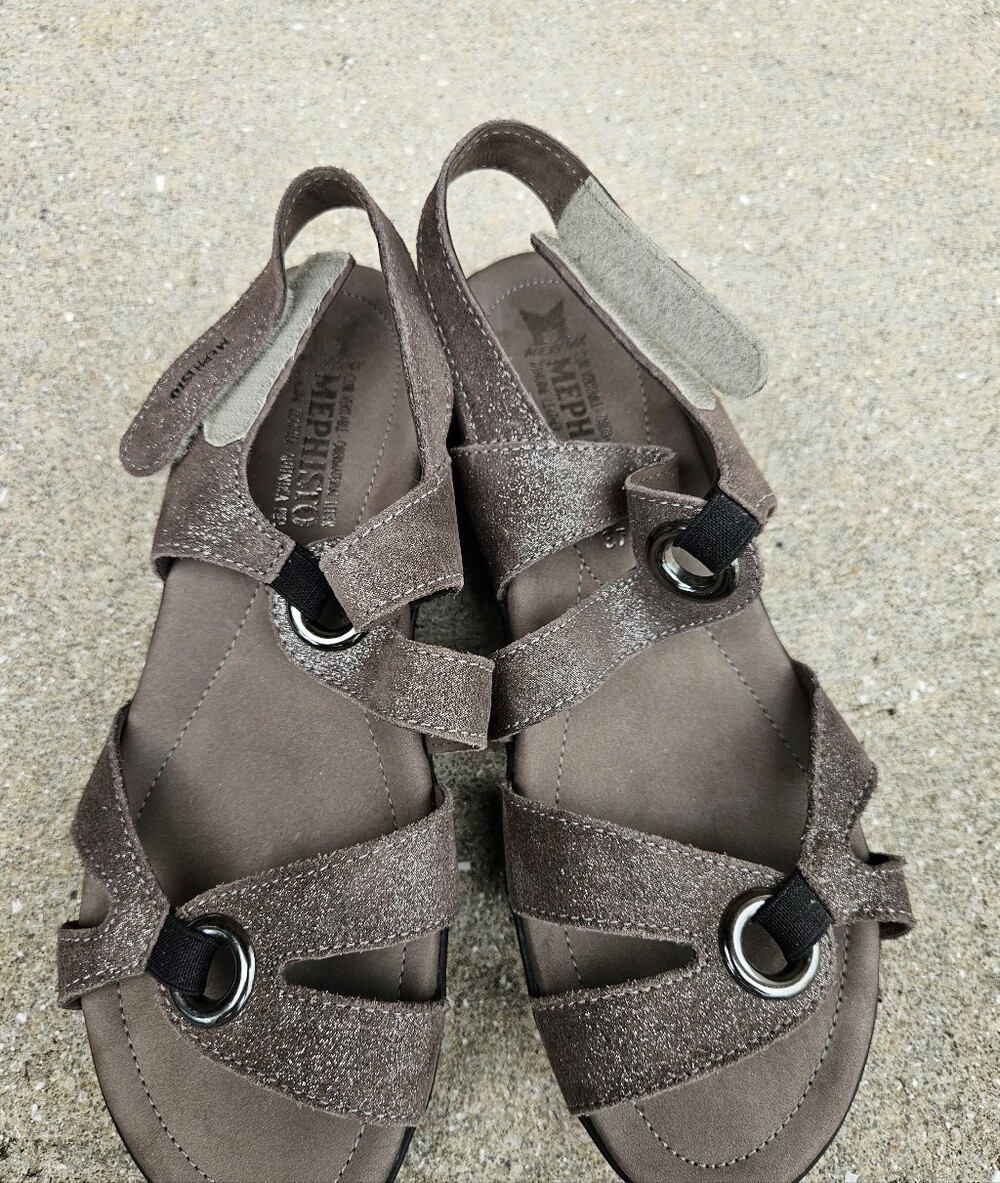 Mephisto Parfolia Wedge Sandals Women Size 37 Pewter Slingback Comfort Shoes 7US